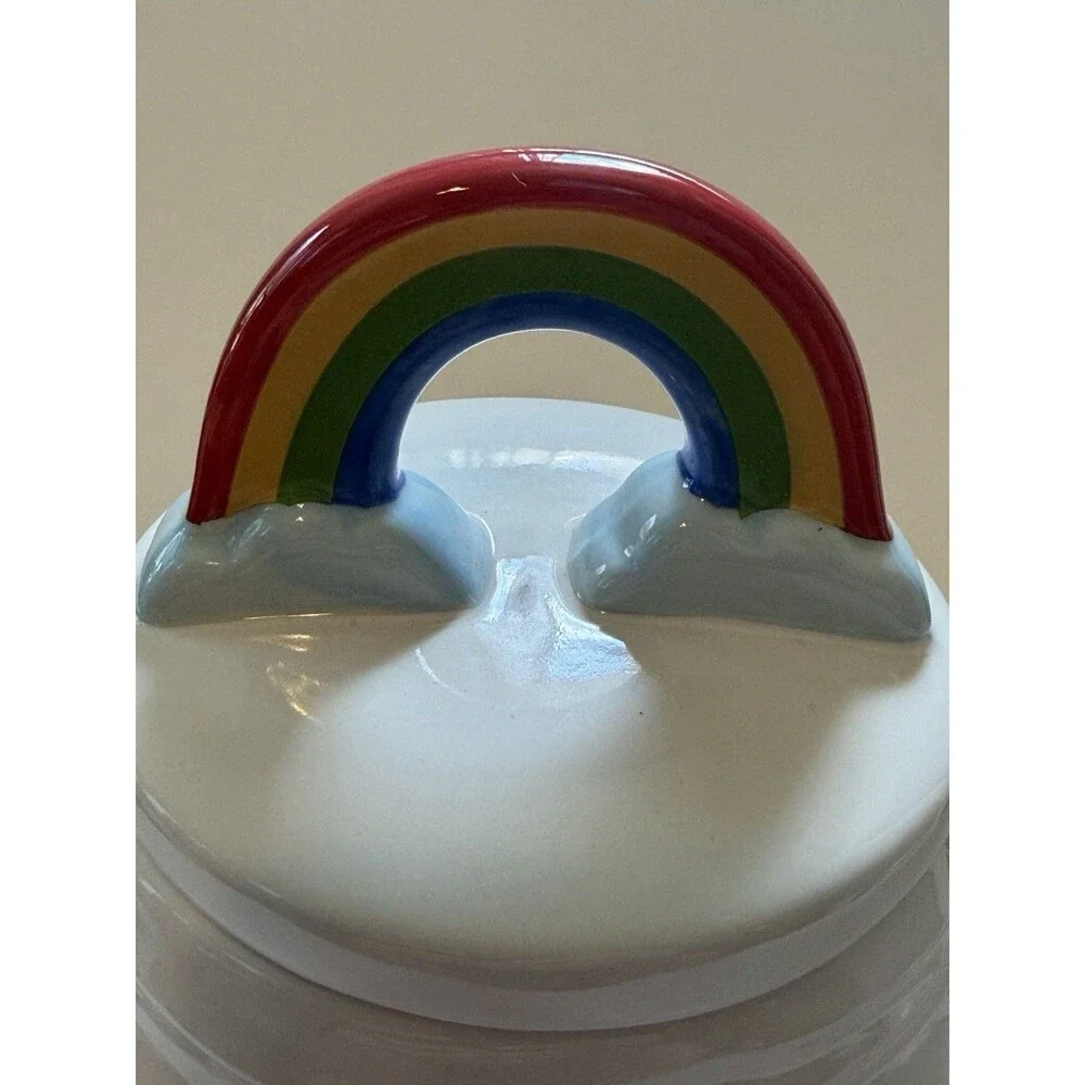 Rae Dunn OVER THE RAINBOW Jar Canister Ceramic Cloud Rainbow Lid Storage LGBT